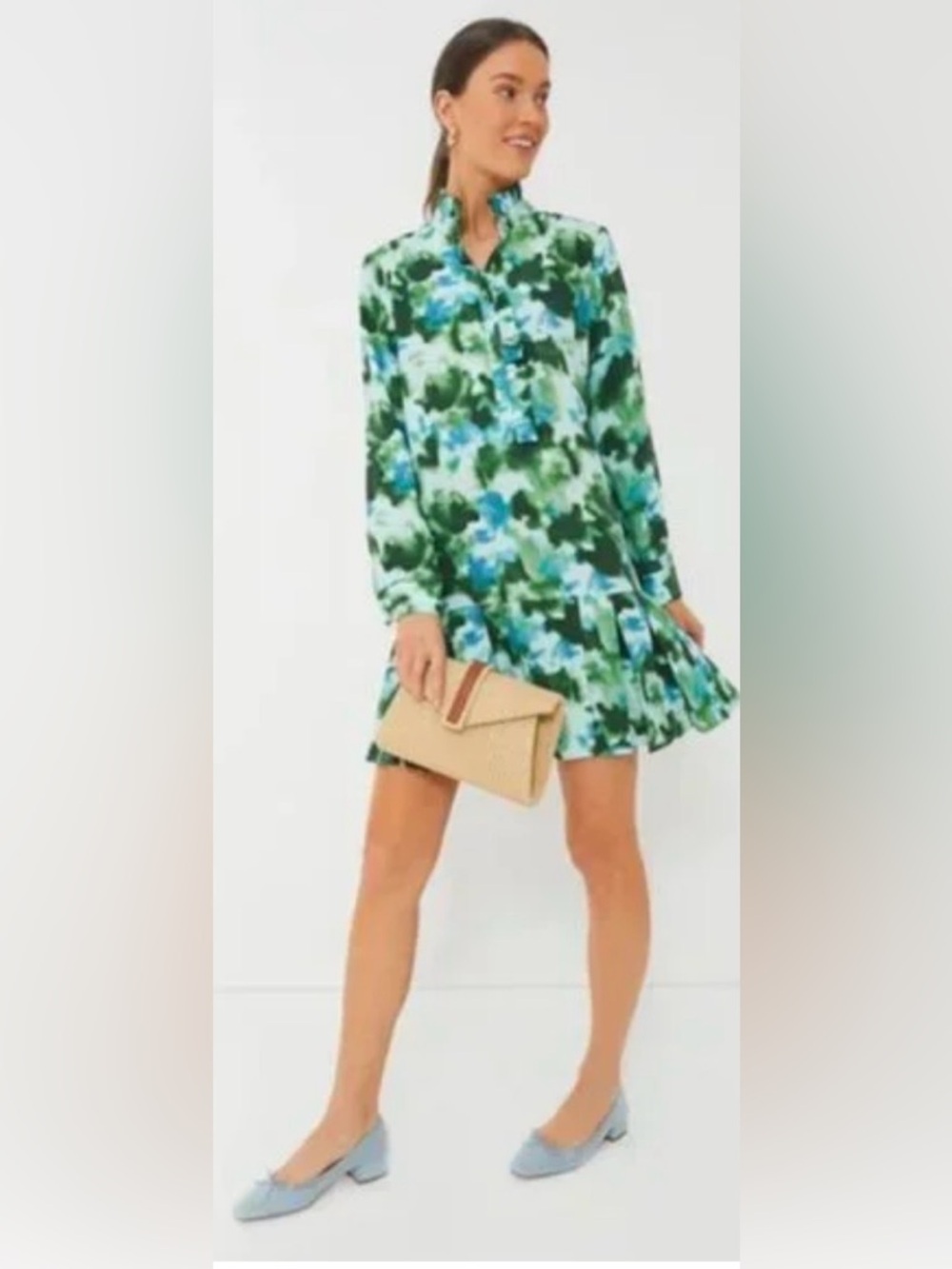 Tuckernuck Green & Blue Floral Ruffle Mini Dress